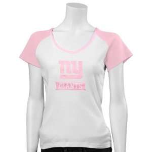  New York Giants Ladies White Sparkle Play Raglan T shirt 