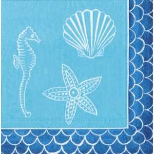  Caspari Set of 2 Oceana Aqua Lunch Napkins, 20 per package 