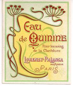 Vintage French Art Nouveau Perfume Label Eau de Quinine  