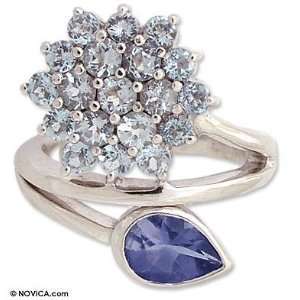  Blue topaz and iolite ring, Blue Dahlia 7.0 (US Ring 