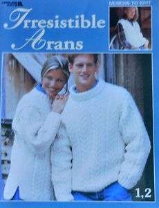 Irresistble Arans Knitting Pattern Booklet*Aran sweater*vest*cardigan 