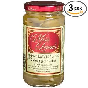 Miss Leones Jalapeno Almond Stuffed Queen Olives, 12 Ounce Glass Jars 