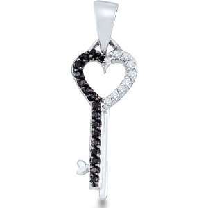   Black and White Diamond Round Cut Key to my Heart Pendant (1/8 cttw