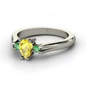  Alyssa Ring, Pear Yellow Sapphire 14K White Gold Ring with 