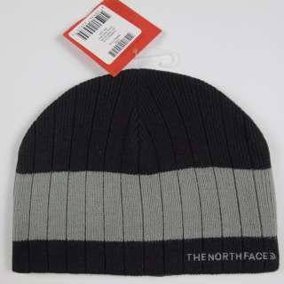 NEW North Face Mens Womens Big Stripe Beanie Hat Black with Grey 