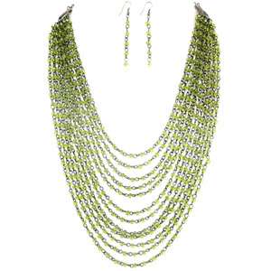 Green Beaded Layered Necklace Earrings Fashion Jewelry [S 36 TYB 1]