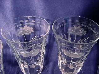 Vintage McBride Grey Cut Double Roses Footed Tumblers  