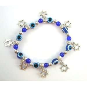 Hand Kabbalah Blue Flexible Metal Bracelet Magen David Star Evil Eye 