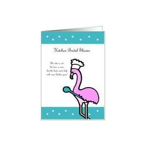  Kitchen Bridal Shower Invitation    Flamingo on Turquoise 