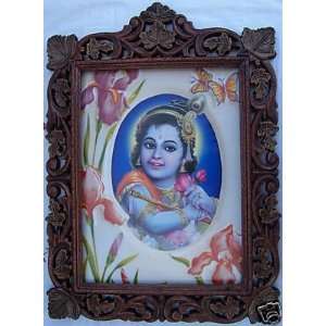  Religious Child Krishna & Flower with Wood Craft Frame 