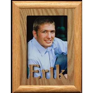  5x7 Erik ~ Portrait Laser Cut Oak PHOTO NAME FRAME ~ Holds 