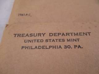 1961 P Philadelphia Mint Proof Set LOT OF 7 Coins Envelope 1961P 