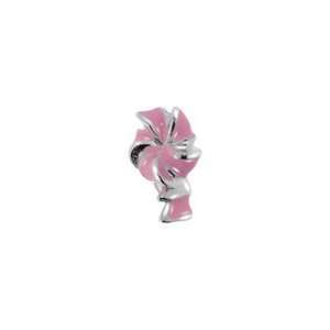   Bacio Italian Enamel Bead Junior Baby Kids Pink Ribbon Charm Jewelry