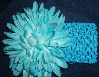   inch Crochet Headband with 5 inch TURQUOISE Flower Mum NEW  