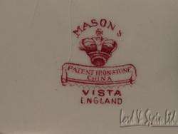   Masons 4 Pc Red/Pink VISTA Ironstone Large Tureen, Lid, Ladle & Tray