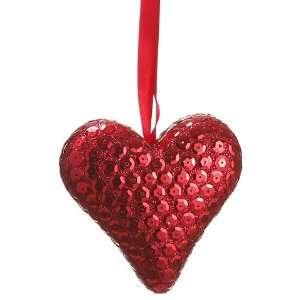  4 Sequin Heart Ornament Red (Pack of 24)