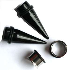 Pair Black Acrylic Tapers AND Steel Tunnels ear gauges plugs CHOOSE 