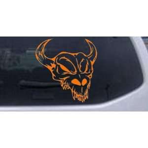 Skull With Horns Skulls Car Window Wall Laptop Decal Sticker    Orange 