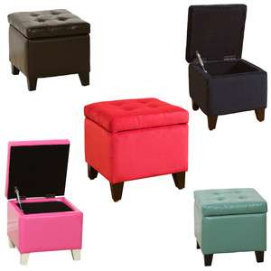 Tufted Top Square Leather / Fabric Storage Ottoman Footstool (6 Styles 