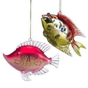  Tropical Hand Blown Glass Fish Set of 2
