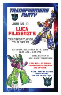 Set of 10 Transformers Personalized Invitations B  