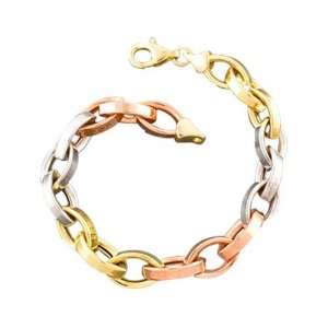  14K Tri Color Gold Oval Link Bracelet   7.25 Katarina Jewelry
