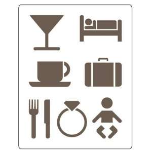    Martini Glass, Coffee Cup, Suitcase Icons Stencil