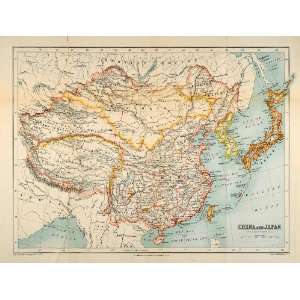  1896 Lithograph Antique Map China Japan Tibet Mongolia 