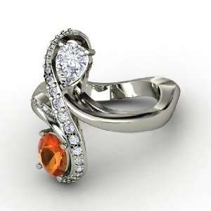 Treble Clef Ring, Oval Fire Opal Platinum Ring with Diamond