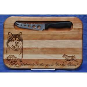  Malamute Laser Engraved Dog Cheese Board with Knife 