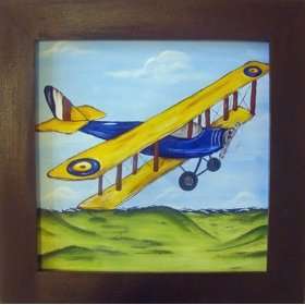   Boys Vintage Airplane Framed Art Yellow Barnstormer