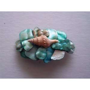 Hand Made Seashell Barrette Turquoise and small shell 