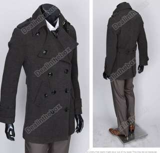 Mens Cowl Collar Double Breasted Trendy Slim Long Trench Coat Jacket 
