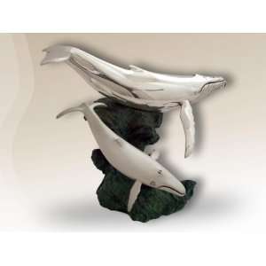  Whale Pair Silver Plated Sculpture