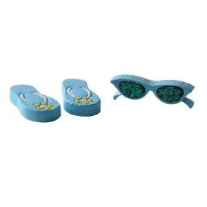  Dollhouse Miniature Blue Flip Flops and Vintage Sunglasses 