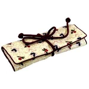  Cotton Jewelry Roll, Cream with Maroon Flowers, Size 