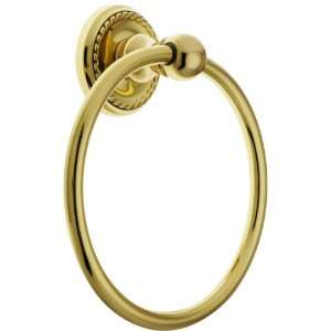  Brass Towel Ring with Rope Rosette in Polished Brass 