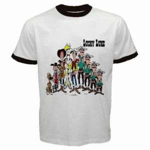 New Lucky Luke Comic White Ringer T shirt S,M,L,XL,XXL  