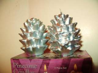 Aluminum Silver Metallic Wax PINECONE Xmas Candles  