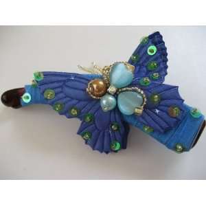   Blue Green Butterfly Bead Sequin Flower Hair Barrette Jewelry