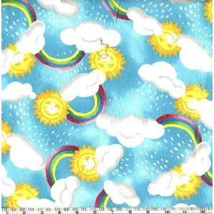  45 Wide Noahs Ark Sun & Rainbow Sky Blue Fabric By The 