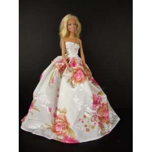 White Strapless Ball Gown with Beautiful Floral Patterns Made to Fit 