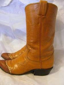 Vintage Tony Lama Cowboy Boots Leaf Design Lizard Wingtips w White 
