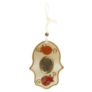  Large Glass Hamsa with Pomegranates 