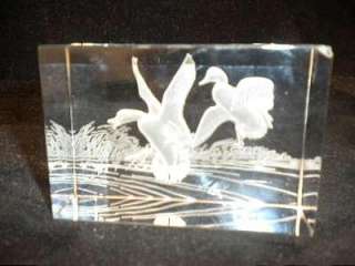 BACCARAT FRANCE Crystal PAPERWEIGHT Etched Ducks Scene  