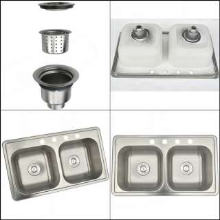 Practical Stainless Steel Kitchen Sink Double Bowl Top Mount Ho  