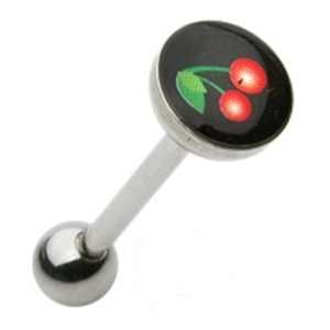 Tongue Ring Piercing Barbell with Cherry Logo Design Top