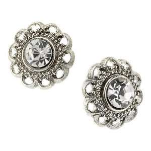  Bellissimo Silver Tone Crystal Flower Stud Earrings 