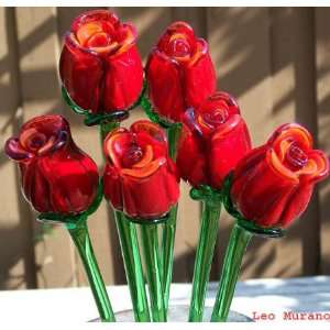  murano art glass red rose