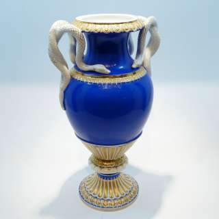   19th Centuary Meissen porcelain snake handled vase of baluster  